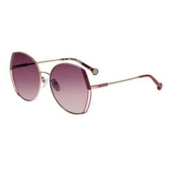 Carolina Herrera Sunglasses  SHE162 Oversized Geometric Gold Burgundy Metallic - Picture 11 of 13